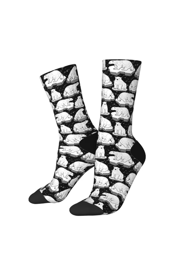 Cute Cartoon Polar Bear Pattern Sport Socks for Women and Men Crew Socks Sporty Calf Socks Casual Socks