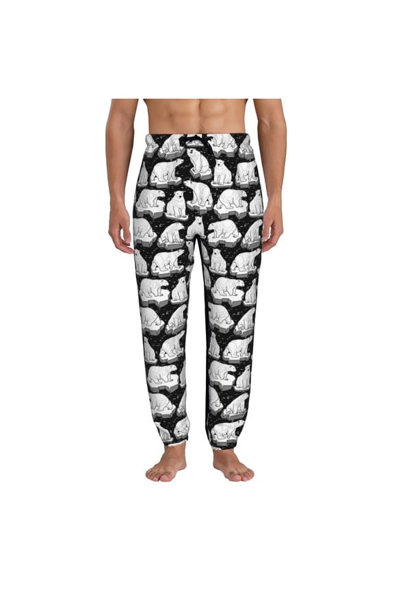 Cute Cartoon Polar Bear Print Active Tech Joggers for Men, Mens Sweatpants Lounge Pants with Pockets-XX-Large