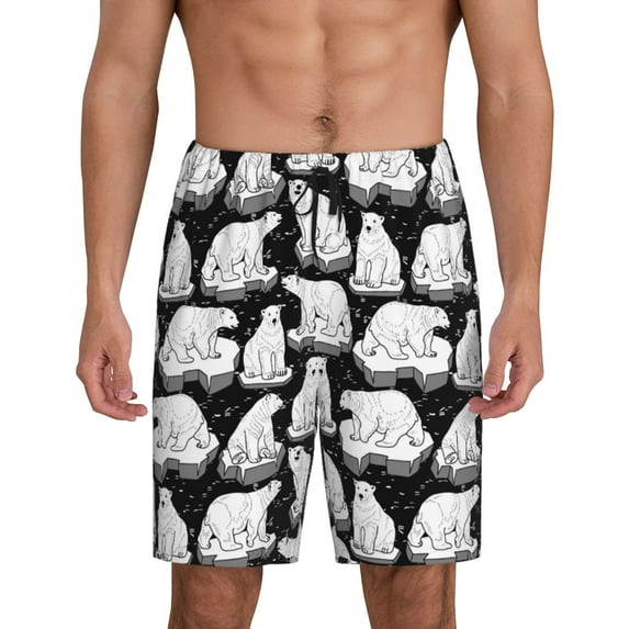 Xecao Cute Cartoon Polar Bear Print Men's Sleepwear Shorts Pajama Bottom Lounge Short ,Nightwear with Convenient Pockets for Relaxed Home Wear-Small