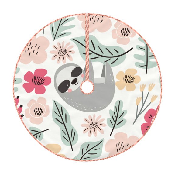 Xecao Cute Cartoon Sloth Pattern Christmas Tree Skirt Holiday Part Decorations for Christmas Tree, Farmhouse Christmas Decor Xmas Holiday Home Party Decorations-48"