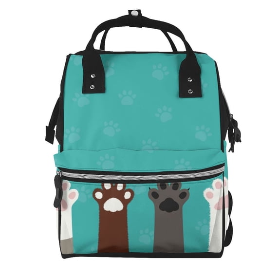 Xecao Cute Cat Paw And Dog print Large Capacity Nappy Bag is a multi-functional waterproof travel backpack, perfect as a nursing bag or mummy backpack for women
