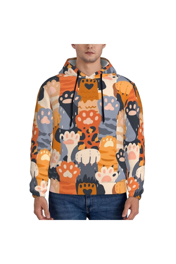 Cute Cat Paw Pattern Men's Adult Pullover Hoodie,Hooded Sweatshirt-Small