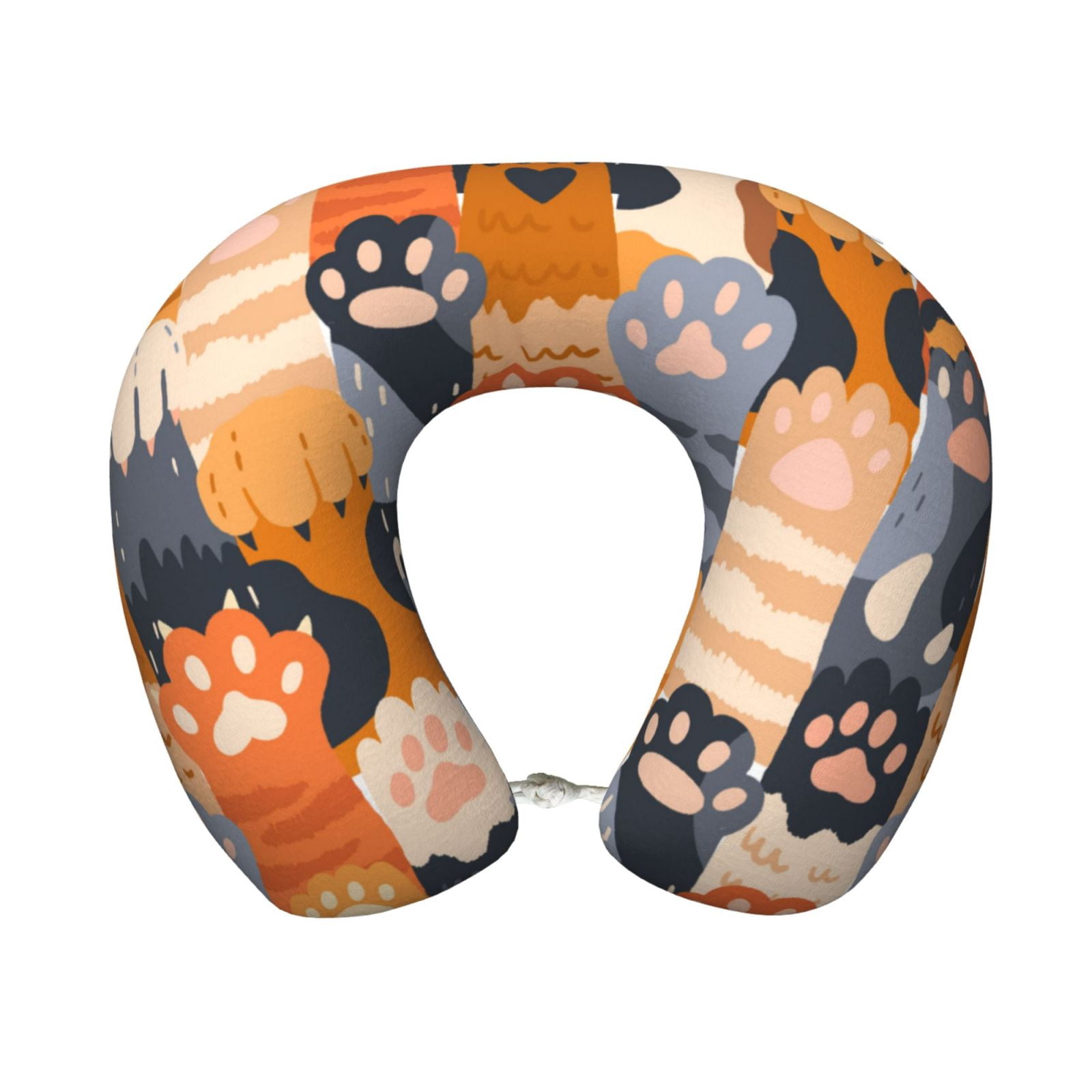 Xecao Cute Cat Paw Print Memory Foam Cervical Neck Pillow Versatile U-Shaped Pillows for Home,Office,Camping,Travelling,Soft Washable Cover