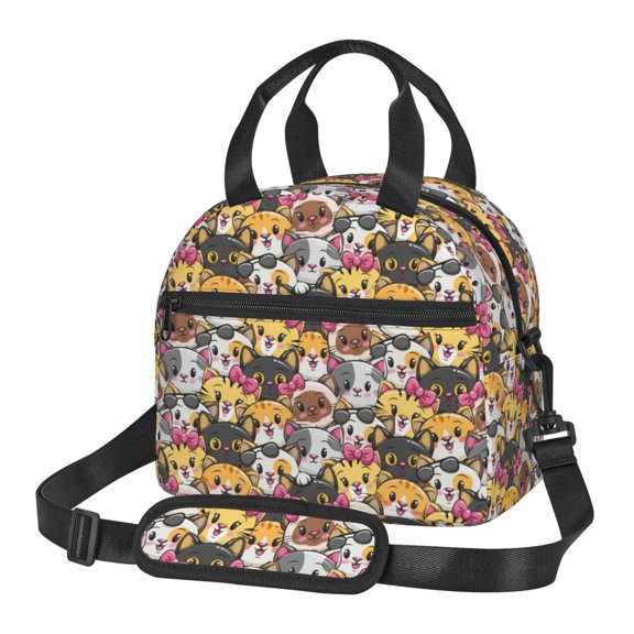 Xecao Cute Cat Cartoon Print Insulated Lunch Box, Lunch Cags Lunch Bag Featuring An Adjustable Shoulder Strap