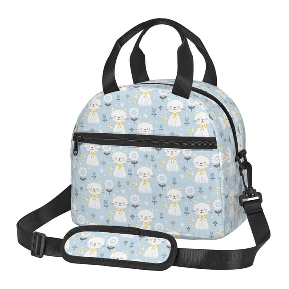 Xecao Cute Cat Print Insulated Lunch Box, Lunch Cags Lunch Bag Featuring An Adjustable Shoulder Strap