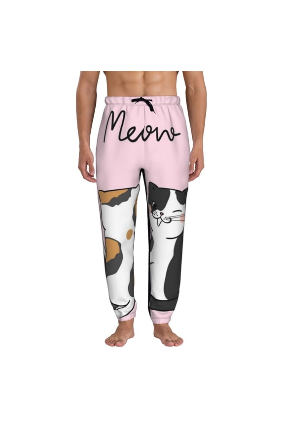 Cute Cats Print Active Tech Joggers for Men, Mens Sweatpants Lounge Pants with Pockets-Medium