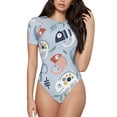 thumbnail image 1 of The Xecao Cute Chameleons On Blue Women's Crew Neck Body Suit, a short-sleeved bodysuit and basic swimsuit, both comfort and style for dating and daily life, 1 of 1
