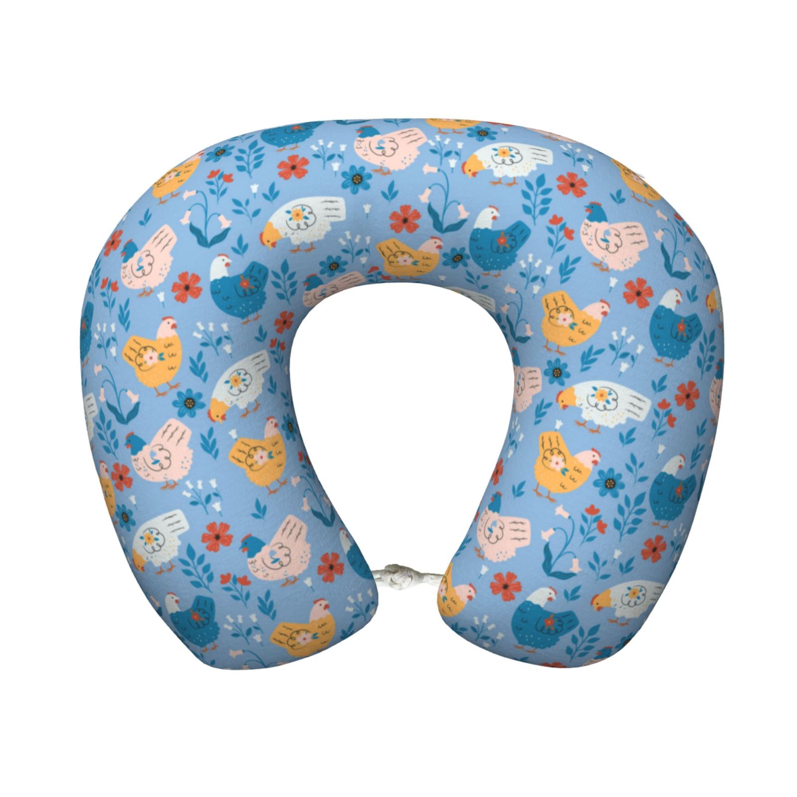 Xecao Cute Chickens and Flowers Print Memory Foam Cervical Neck Pillow Versatile U-Shaped Pillows for Home,Office,Camping,Travelling,Soft Washable Cover