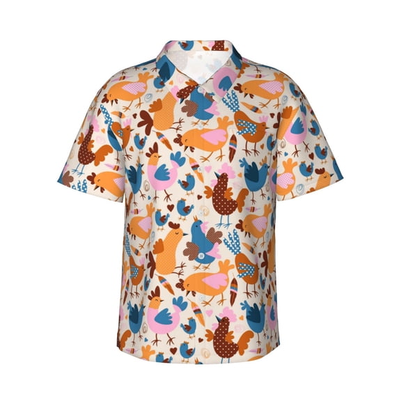 Xecao Cute Chickens print Hawaiian shirt - a stylish short-sleeve button-down for men, perfect for casual beach and tropical outings.