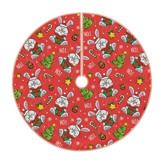 Xecao Cute Christmas Bunny Pattern Christmas Tree Skirt Round Xmas Tree Mat Base Cover for Holiday Home Decorations-48"