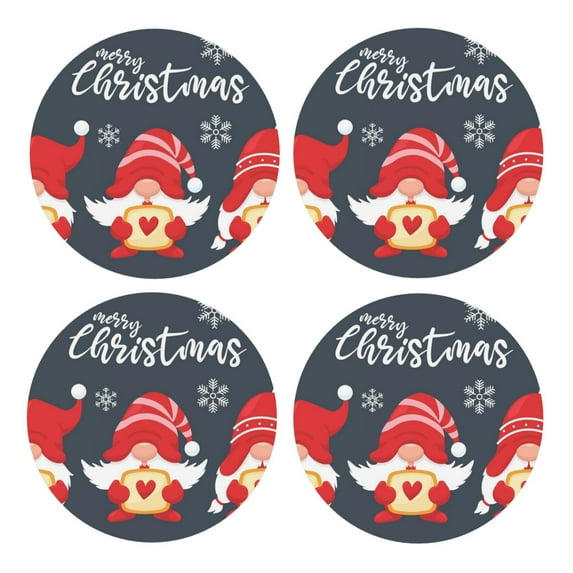 Xecao Cute Christmas Gnomes (2) for MDF Cork Coaster 4 Pcs,Drink Coasters,Suit for House Warming Gifts New Home ,Coffee Table Decor-Round Shape