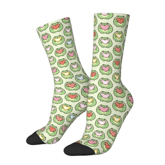 Xecao Cute Chubby Frog Pattern Sport Socks for Women and Men Crew Socks Sporty Calf Socks Casual Socks