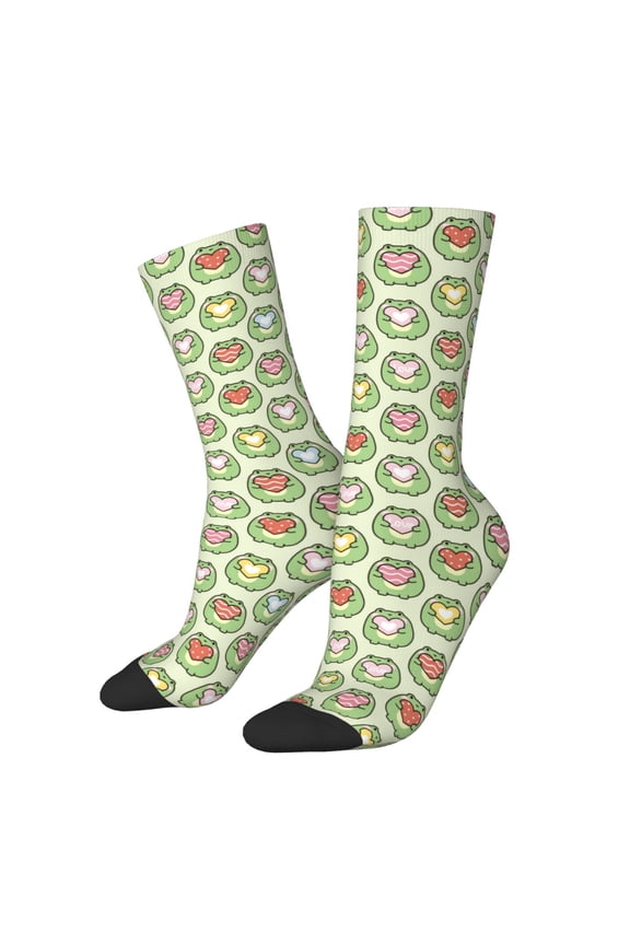 Cute Chubby Frog Pattern Sport Socks for Women and Men Crew Socks Sporty Calf Socks Casual Socks