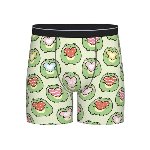 Xecao Cute Chubby Frog Print Boxer Briefs for Men's Stretch Moisture-Wicking Underwear, Mid-Rise Classics breathable fabric