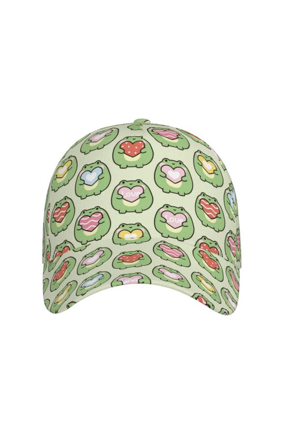 Cute Chubby Frog for Baseball Cap: Unisex, crafted from classic polyester twill fabric, featuring a soft unconstructed design