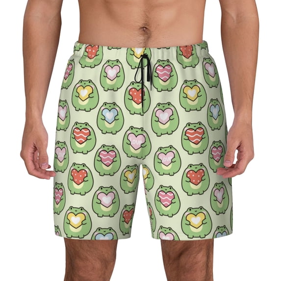 Xecao Cute Chubby Frog for Men's Swimming Trunks Swim Trunks Quick Dry Swim Shorts with Mesh Lining Funny Swimwear Bathing Suits