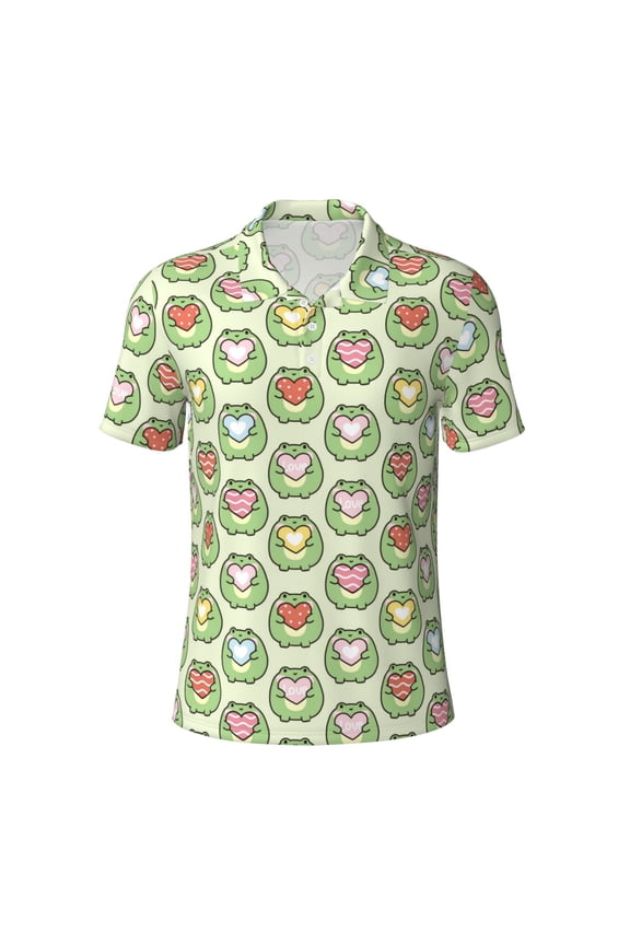 Cute Chubby Frog for Mens' Casual Short Sleeve Button-Down Polo Shirts for a Classic Golf Look