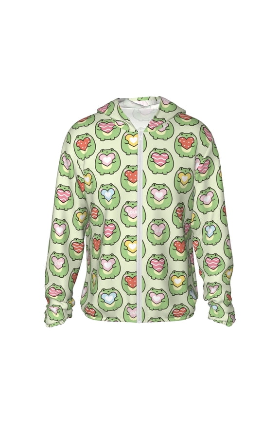 Cute Chubby Frog for Sun Shirt-A lightweight, hoodie-style long-sleeve UV protection garment designed for other outdoor activities.