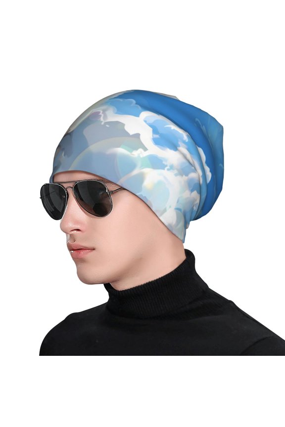 Cute Cloud Bichon Frise Print Beanie Knitted Hat for Men Women, Winter Fashion Knit Cuffed Caps Unisex
