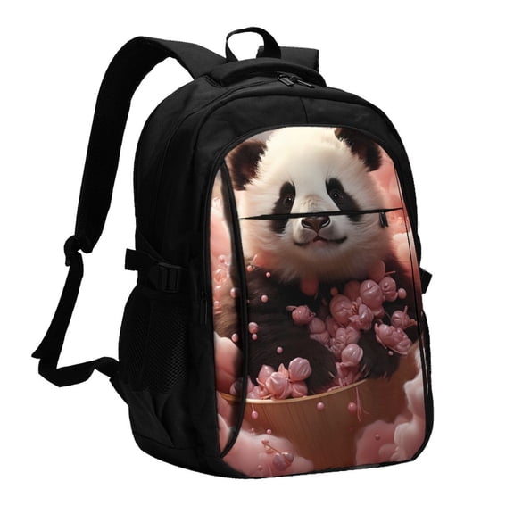 Xecao Cute Cloud Panda for Travel Laptop Backpack, USB-Charging-Enabled, Spacious Business Backpack for Men and Women,College School Computer Bag