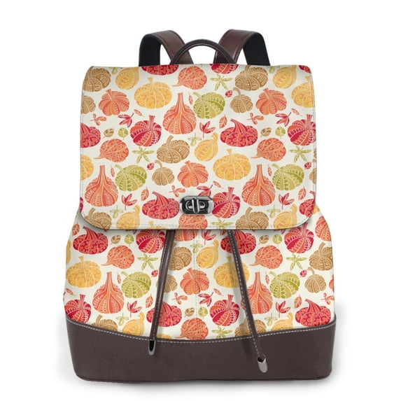 Xecao Cute Colorful Pumpkins Print Large Backpack Soft Leather for Women Travel with Compartment, Adjustable Convertible Strap