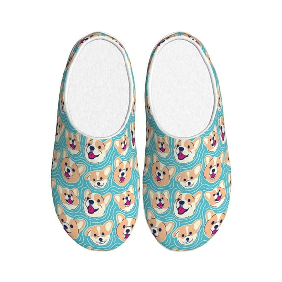 Xecao Cute Corgi Head Print Cotton Slippers Fuzzy Warm Cozy Slippers Non Slip House Slippers For Indoor Outdoor Cotton Slippers House Slippers-8