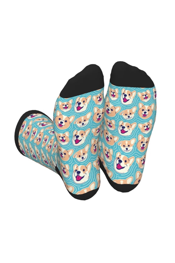 Cute Corgi Head Print Crew Socks for Men and Women, Men's Soft Moisture-wicking Sock