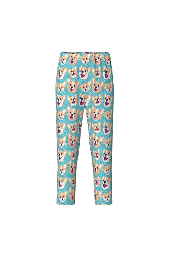 Cute Corgi Head Print Teenagers' Pajama Pants Long Sleep Pants Soft Elastic Waist Pajama Bottoms Elastic waist with 2 Pockets 5-16 Years-Large