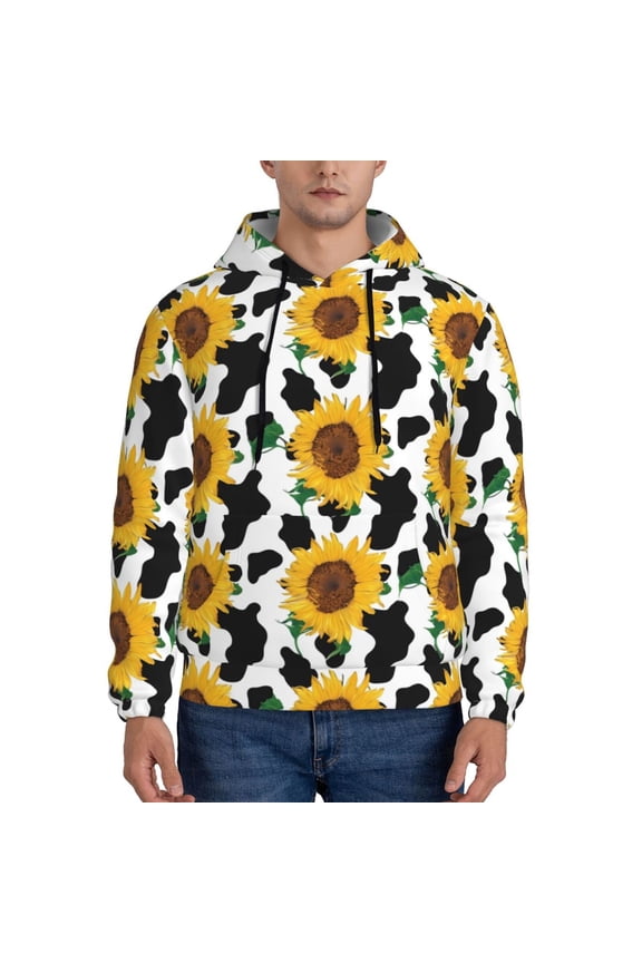 Cute Cow Print Sunflower B Pattern Men's Adult Pullover Hoodie,Hooded Sweatshirt-3X-Large