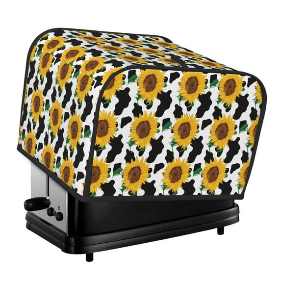Xecao Cute Cow Print Sunflower B Print 4 Slice Toaster Cover with Pockets, Small Appliance Cover, Dust and Fingerprint Protection, Machine Washable