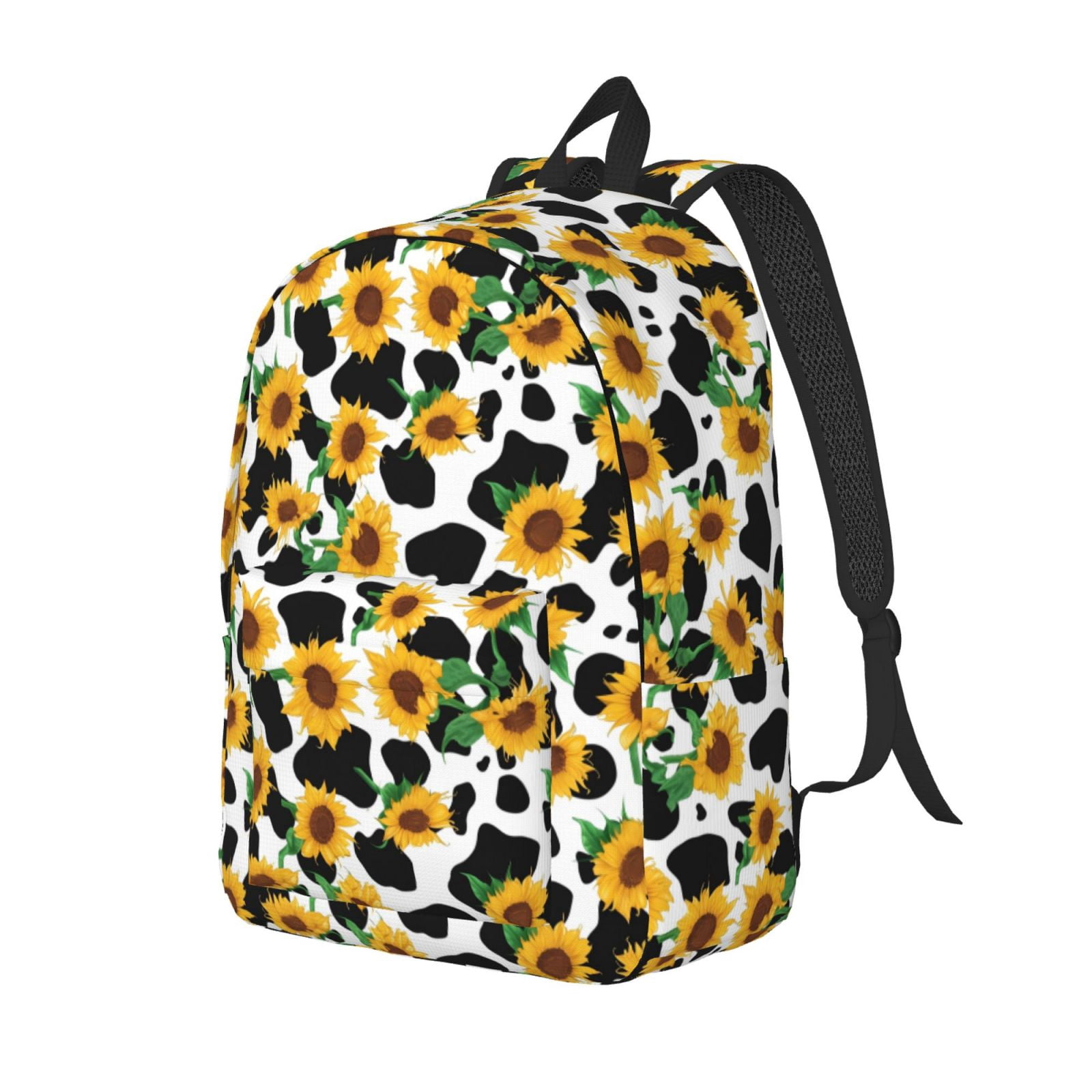 Xecao Cute Cow Print Sunflower C Canvas College Laptop Backpack, a durable rucksack designed for both men and women, ideal for travel, school, and daily use-Medium