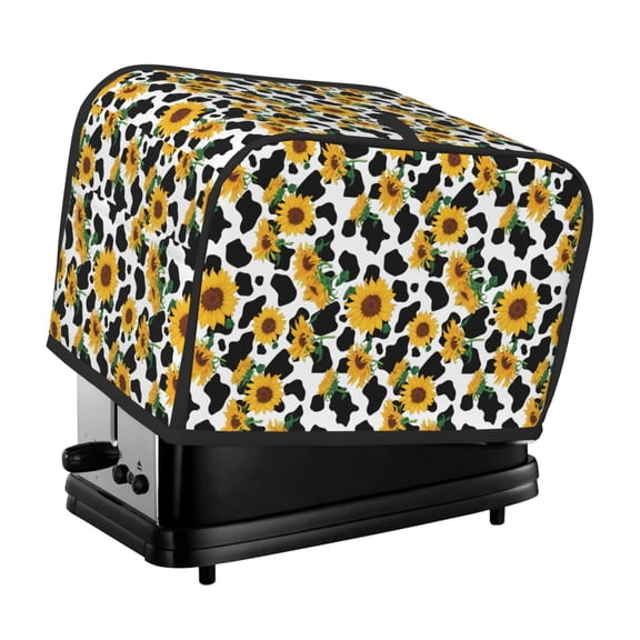 Xecao Cute Cow Print Sunflower C Print 2 Slice Toaster Cover with Pockets, Small Appliance Cover, Dust and Fingerprint Protection, Machine Washable