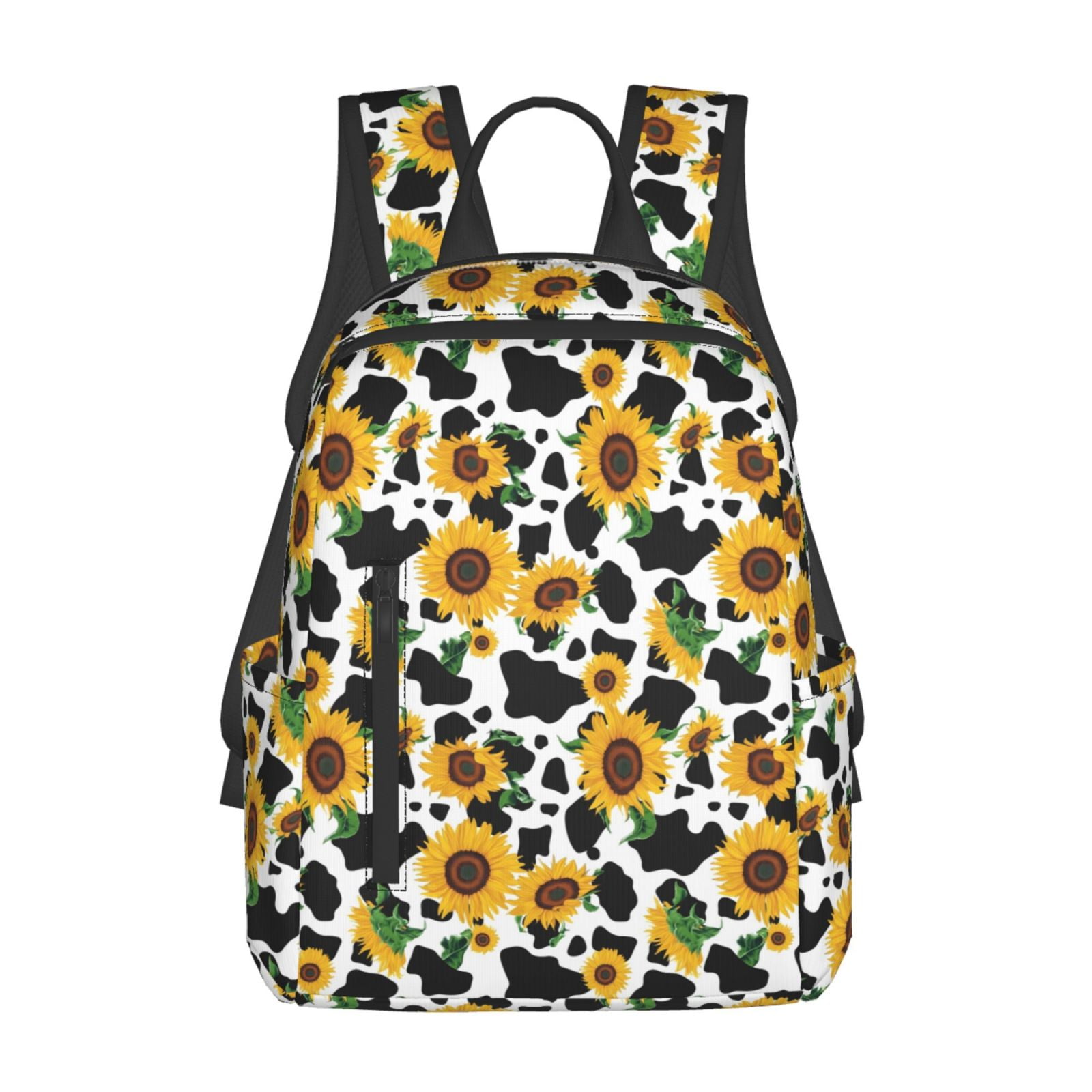 Xecao Cute Cow Print Sunflower D print Backpack For women men Aesthetic Lightweight Travel Daypack Simple Cute Backpack For Bookbag
