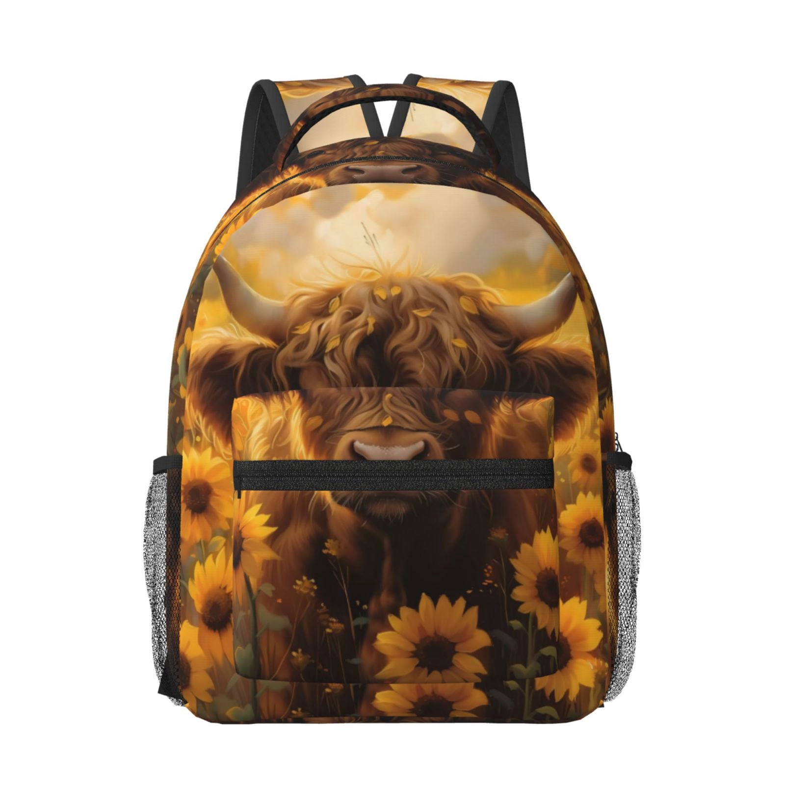 Xecao Cute Cow Sunflower Field Print Casual Backpack: A Computer Backpack Ideal for Men and Women, Perfect for College, School, or Daily Travels-One Size