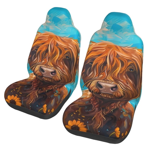 Xecao Cute Cow Sunflowers Art Print Car Seat Cover in That Fits Most Cars, Vans, SUVs, and Trucks.