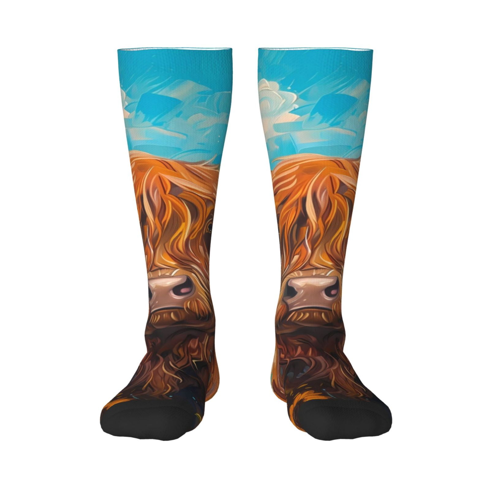 Xecao Cute Cow Sunflowers Art Print Compression Socks for Both Men And ...