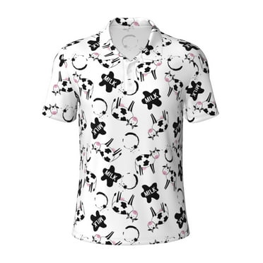 Xecao Cute Cow and Milk Stains for Mens' Casual Short Sleeve Button-Down Polo Shirts for a Classic Golf Look