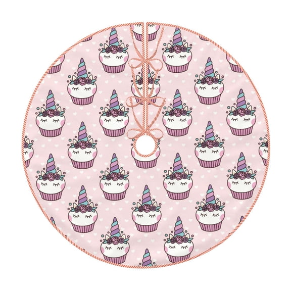 Xecao Cute Cupcake Pattern Christmas Tree Skirt Holiday Part Decorations for Christmas Tree, Farmhouse Christmas Decor Xmas Holiday Home Party Decorations-30"