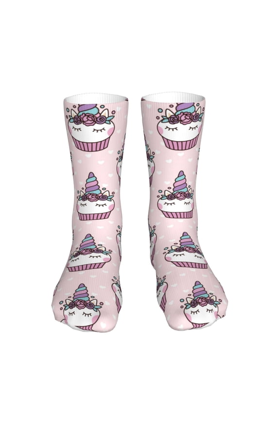Cute Cupcake Print Fashion No Heel Casual Crew Socks Cushioned Breathable for Men Women - Moisture wicking,Not easy to fade Suitable for daily