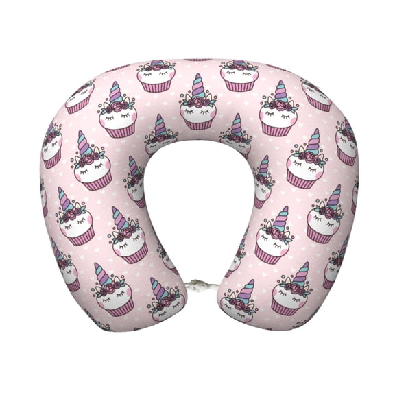 Xecao Cute Cupcake Print Memory Foam Cervical Neck Pillow Versatile U-Shaped Pillows for Home,Office,Camping,Travelling,Soft Washable Cover