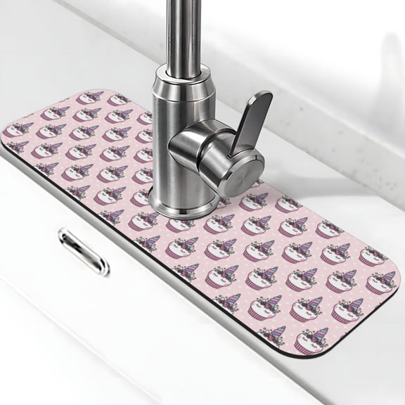 Xecao Cute Cupcake for Kitchen Sink Splash Guard Faucet Mat , Faucet Guard & Draining mat, (15" X 5.5" )