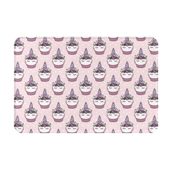 Xecao Cute Cupcake print Flannel Mat: Non-slip, 16x24in. Ideal for kitchen, bedroom, bath & living room.