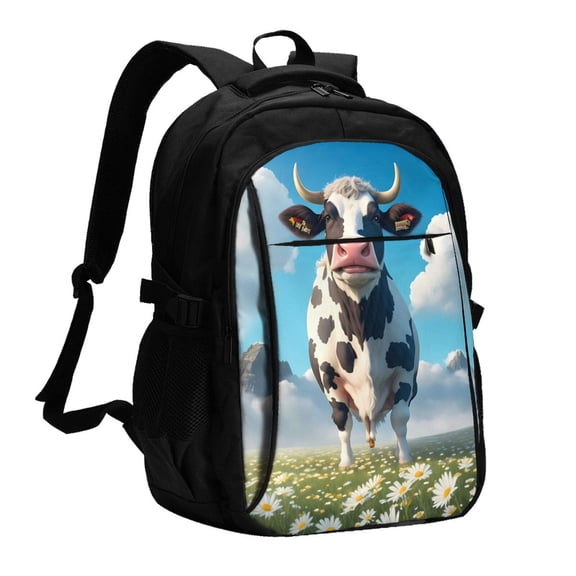 Xecao Cute Daisy Cow A for Travel Laptop Backpack, USB-Charging-Enabled, Spacious Business Backpack for Men and Women,College School Computer Bag