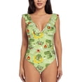 thumbnail image 1 of Xecao Cute Dinosaurs Cartoon print Ruffle One-Piece Swimsuit for Women,for the Beach or Pool, 1 of 8
