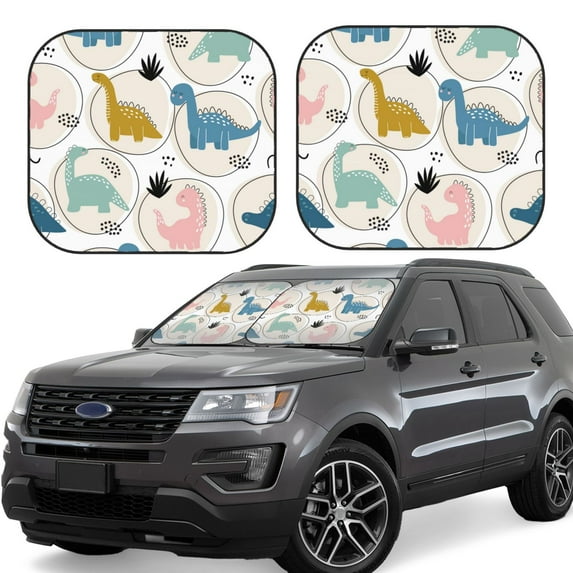Xecao Cute Dinosaurs for Foldable Car Sun Shades (2-Pack) offer sun protection with an easy-fold design for convenient windshield shading.