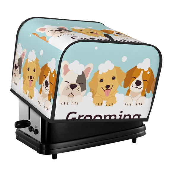 Xecao Cute Dog In Bathtub1 Print 4 Slice Toaster Cover with Pockets, Small Appliance Cover, Dust and Fingerprint Protection, Machine Washable
