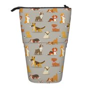 Xecao Cute Dog Print Telescopic Pencil Bag Pen Holder Pop Up Stationery Case Stand-up Retractable Transformer Bag Standing Organizer