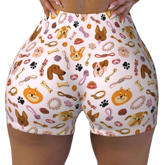 Xecao Cute Dog Print Workout Shorts for Women Soft Smooth Gym Yoga Scrunch Active Tennis Workout Running Shorts