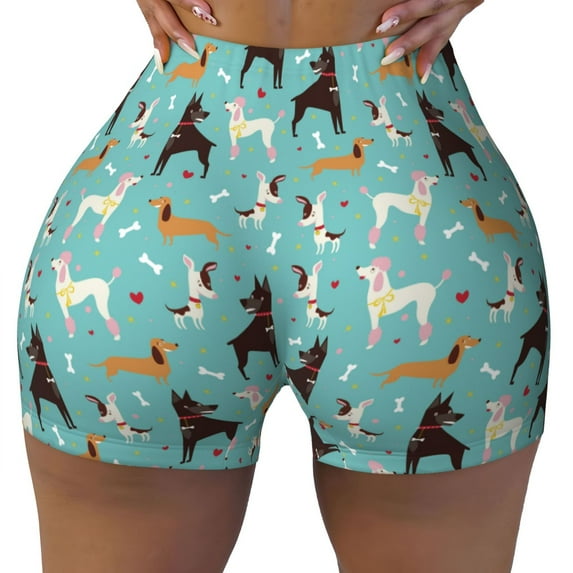 Xecao Cute Dog Print Workout Shorts for Women Soft Smooth Gym Yoga Scrunch Active Tennis Workout Running Shorts