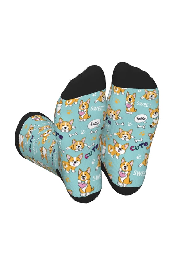 Xecao Cute Dogs Corgi Print Crew Socks for Men and Women, Men's Soft Moisture-wicking Sock